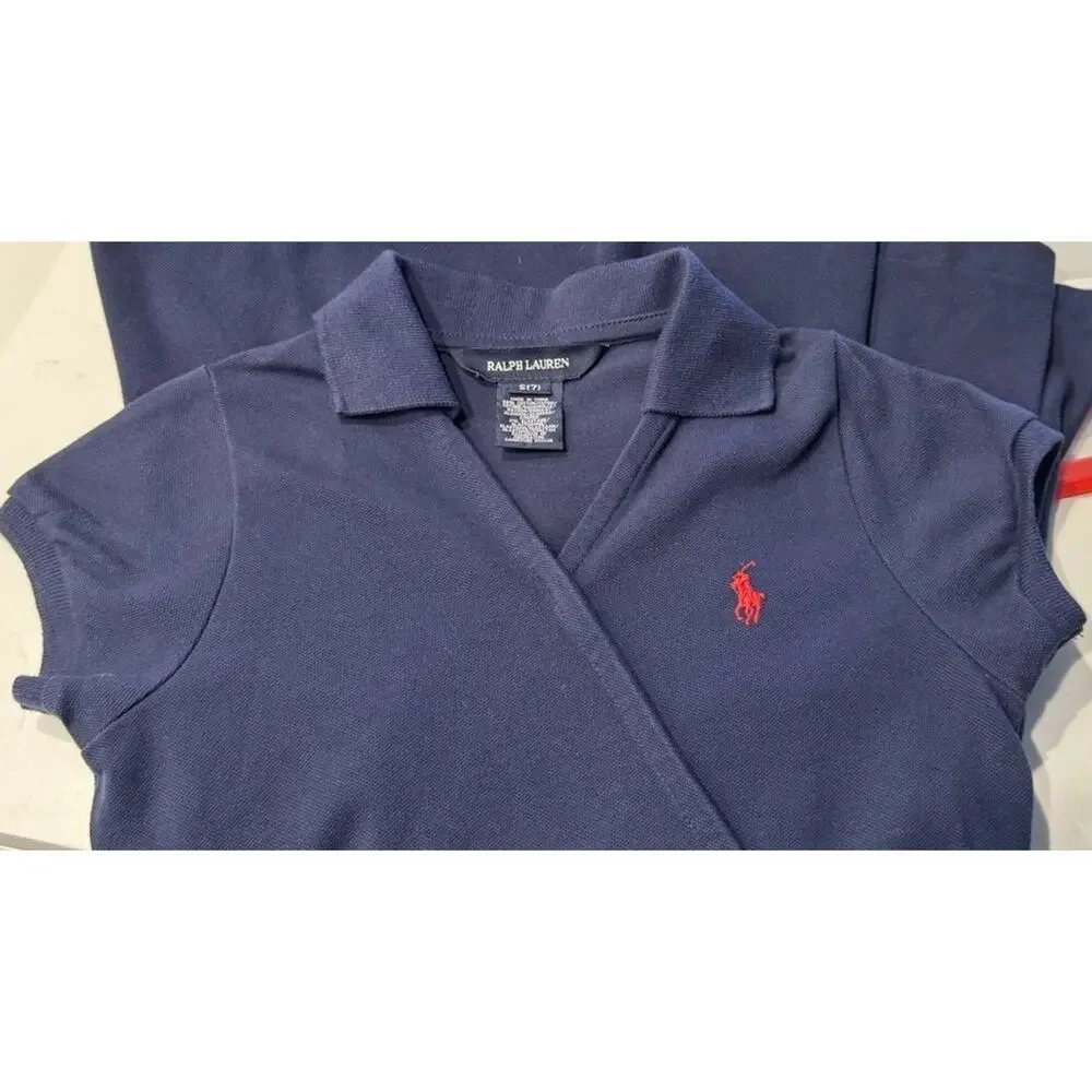 Ralph Lauren Navy Blue Belted Polo Dress Girls Size‎ 7 Preppy Nautical Classic